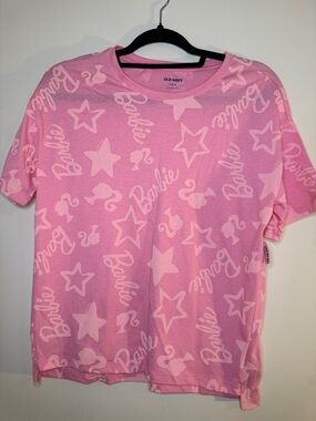 Old Navy Pink Barbie Logo & Stars Short Sleeve Tee